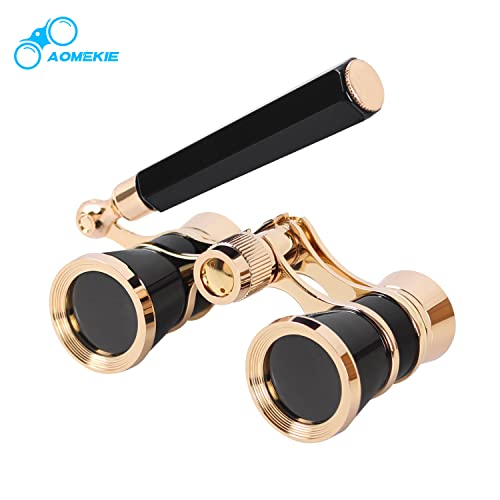 Aomekie Opera Glasses Binoculars 3X25 Theater Glasses Mini Binocular Compact with Handle for Adults Women in Musical Concert（Black） - color: Black with Handle