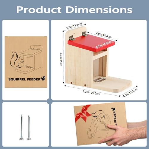 Squirrel Feeders for Outside Garden, Wooden Squirrel Feeder Box,Squirrel Feeding Stations with Green Cover, Easy to FillSquirrel Feeding House(Red-1pk) - color: Red