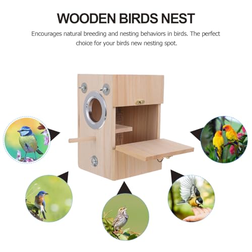 POPETPOP Bird Breeding Box Wooden Nesting Box for Parakeets Bird Nest House for Cage Use Natural Parrot Mating House with Divided Interior 9.05 X 5.90 X 5.90 in