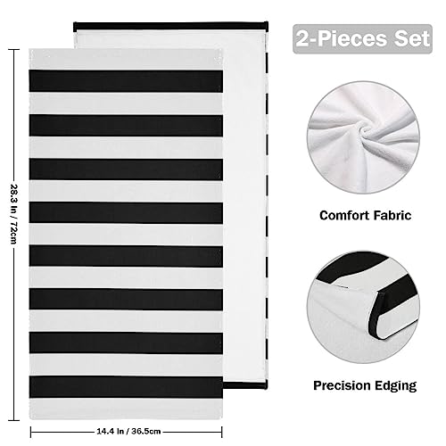 Giwawa Black and White Hand Towel - Classic Black White Striped Towels Modern Simple Bath Towels Absorbent Microfiber Fingertip Towels for Bathroom Kitchen Gym 14 x 28 Inch, Set of 2 - color: Black White