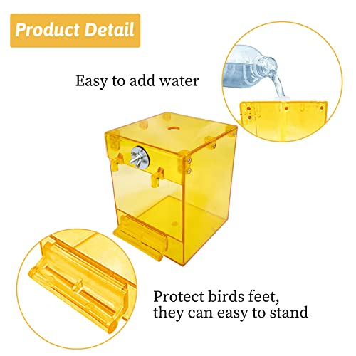 PINVNBY Yellow Acrylic Parrot Bath Box,Bird No-Leakage Bathtub for Cage Hanging Tube Shower Box Cage Accessory with Water Injector and Balls Toys for Small Pet Birds Canary Budgies Lovebirds(6 Pcs)