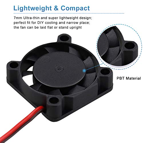 GDSTIME 25mm 5V Fan 25x25x7mm 2-Pin Mini Brushless DC Cooling Fans 2-Pack | for Raspberry Pi, Tight Space, DIY Projects - 10000 RPM, PH2.0-2Pin, 2507