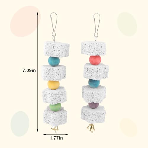 Hypeety Bird Beak Grinding Stone Cage Calcium Mineral Paw Grinding Block | Natural calcium stone, provides calcium and beak care, durable chew-proof, easy-hanging, for parrot/chinchilla/hamster, 2pcs - color: 2pcs Hanging Stone