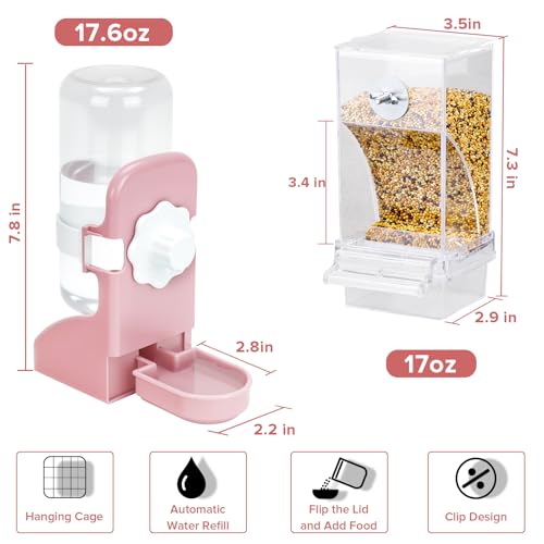 Lemtrflo No Mess Bird Feeder Water Dispenser Set, Automatic Bird Feeder | Parrot, Parakeet Cage Accessories - color: pink