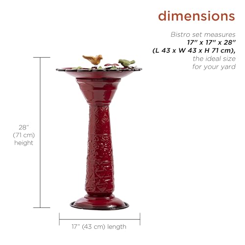 Alpine Corporation - 28" Tall Outdoor Metal Birdbath with Birds and Leaves Yard Statue Decoration, Red – Stunning Garden Accent to Attract Birds - Durable Construction for Patio, Deck, or Yard - color: Red