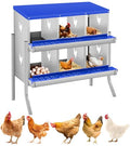GarveeLife Chicken Nesting Box, 6 Compartments Nesting Box for Chickens, Two-Tier Galvanized Steel Chicken Egg Laying Box with Large Vented Holes Wall Mounting for Easy Egg Collection - color: Blue | 6 Compartments