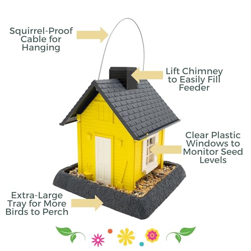 North States Village Collection - Fiesta Yellow Cottage Bird Feeder: Hanging Bird Feeder for Outdoors, Holds 5 Pounds of Seed - color: Fiesta Yellow