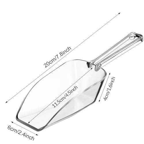 Hestya 4 Pcs Multi Purpose Clear Plastic Scoops for Candy Buffet Acrylic Kitchen Ice Food Popcorn Scoops for Protein Powders, Ice Cream, Coffee, Tea Jar (7.8 Inch) | Multipurpose Design, Buffet Food, Kitchen Storage, Acrylic Material for Protein Powder, P