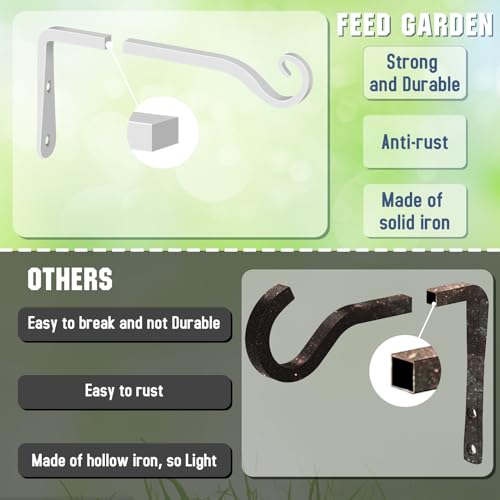 Hanging Plant Bracket 10 Inch 2 Pack, Hand-Forged Plant Hanger for Hanging Bird Feeders, Wind Chimes, Flower Baskets, Lanterns, Indoor/Outdoor Use, White - color: White, size: 10 Inch