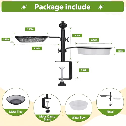 Deck Bird Feeders with Metal Tray and Water Bowl, Heavy Duty, Black | Balcony Bird Feeders, Detachable Clamp Bracket, Easy to Install & Clean, Attracting Wild Birds, Gifts for Women Men Mom Dad - style: 2 Trays