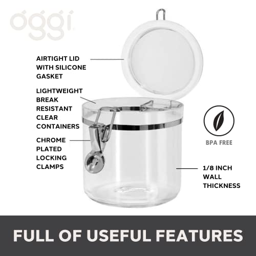 Oggi Jumbo Clear Canister with Clamp Lid, 150 oz - Airtight Food Storage Container, for Kitchen & Pantry Storage of Bulk, Dry Foods Including Pasta, Flour, Sugar, Coffee, Rice, Tea, Spices & Herbs - size: 150-Fluid Ounce