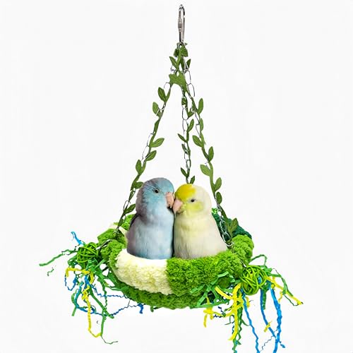 Bird Nest for Cage Bird Breeding Bed Cockatiel Snuggle Nest Parakeet Swing Bed Bird Hanging Hammock Parrot Sleeping Hut for Conure, Budgie, Lovebird, Finch, Small Pets-Green, Large Size - color: Green with Decoration