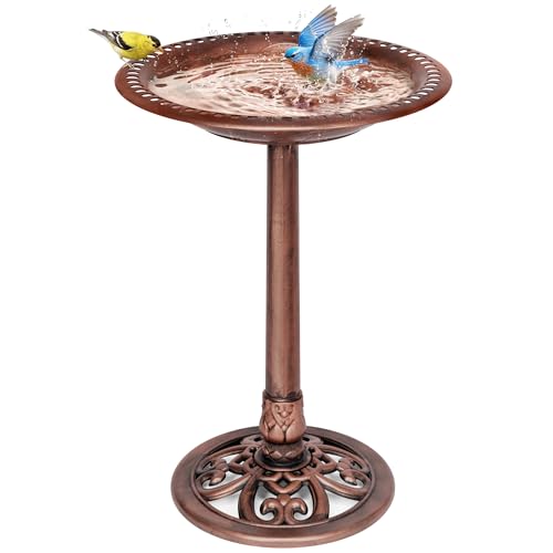 VIVOHOME Bird Bath for Outside, Polyresin, Pedestal, Antique Bronze | Weather-Resistant, 20-Inch Bowl, 28-Inch Height, for Outdoor/Garden, Bird-Friendly, Easy to Clean - color: Antique Bronze