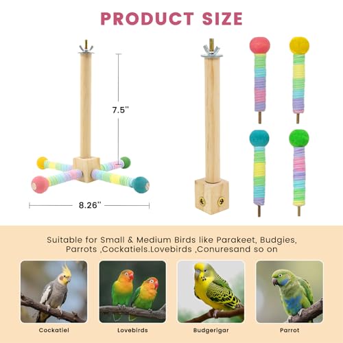 Upgraded Parrot Perch Toy,Rotating Bird Perch Stand with Chew Ball Toy for Small&Medium Birds,Bird Cage Accessories for Parakeets Cockatiels Lovebirds Conures Finches Budgies (Rainbow Colors)