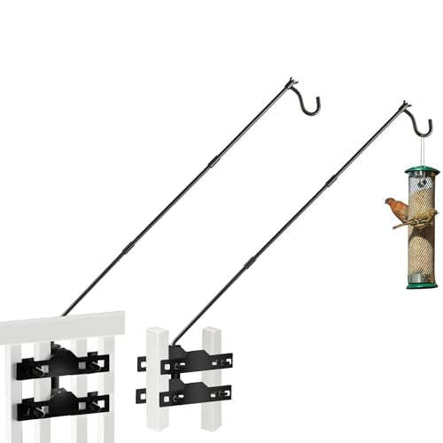 ULIOK Deck Hook, Heavy Duty Hummingbird Feeder Hanger, 31 Inch Extended Adjustable, Solid Steel Hanging Hook for Hanging Bird Feeder, Suet Baskets, Planters, Wind Chimes, 360 Degree Rotary, 2 Pack - color: 2Pack