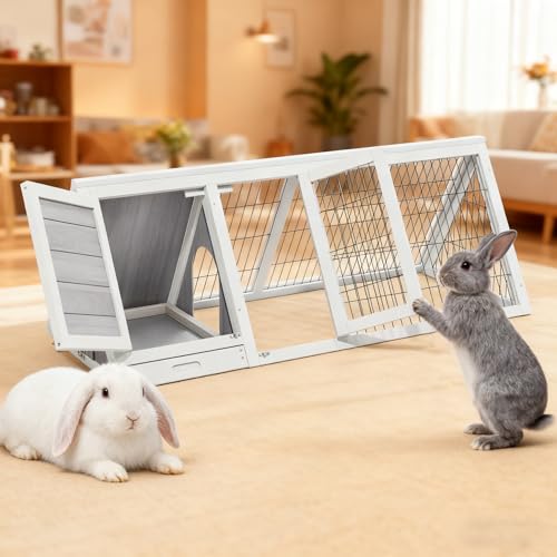 Rabbit Hutch Bunny Cage Indoor Outdoor for Chickens, Quails, Ducks | Small Poultry Enclosure, Ventilating Wire Fence, Pull-Out Tray, Triangular Frame, Waterproof Roof - color: Grey