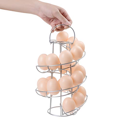 Egg Skelter Deluxe Modern Spiraling Dispenser Rack - Chrome Plated Freestanding Wire Chicken Egg Storage Organizer Display Holder Basket for Countertop Kitchen, Silver - color: Silver