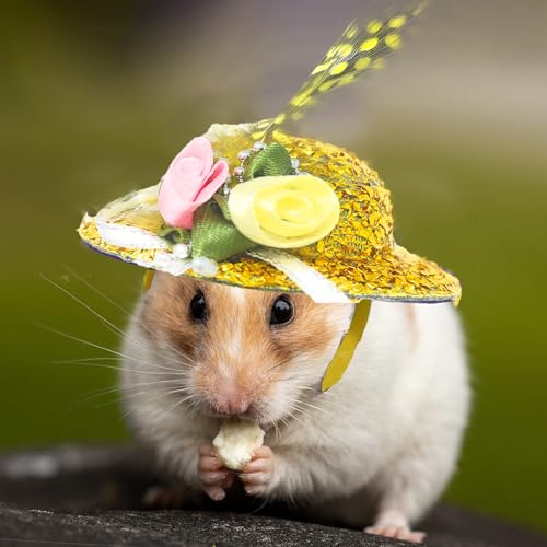 6-Pack Mini Chicken Hats for Hens, Dolls Hats, Cute Decorations | Cotton & Polyester, 2.76 in (7 cm), Adjustable Chin Strap, Fits Small Animals - style: Double-Flower-Glossy