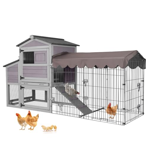 80.5’’ Outdoor Chicken Coop, Mobile Chicken Tractor with Wheels, Large Poultry Hen Cage with Nesting Box, Waterproof Roof and Sliding Out Tray, Wooden Chicken House for 2-4 Chickens - color: Grey, size: 79.1"L x 25.2"W x 43.6"H