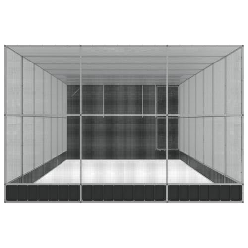 Galvanized Steel Aviary with Extension, Silver, 358.7x119.3x85 in | Lockable Door, Steel Mesh Grid, Suitable for Birds, Rabbits, Chickens, Outdoor Use - size: 358.7" x 119.3" x 85"