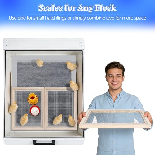 Chick Brooder Pads Kit with 4 Hatchling Liners, 1 Wooden-Frame Metal Grid Tray and 1 Cleaning Brush, Odor-Control Brooder Maintenance Kit, Keeps Feed and Water Clean, for Baby Chicks
