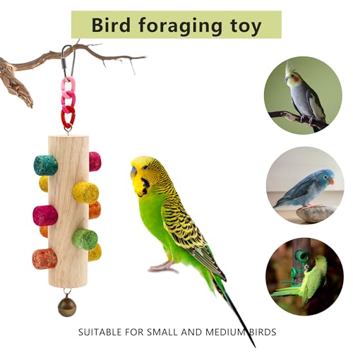Cylinder Bird Chew Toy, Parrot Cork Stopper Toys Bird Swing Bell Hanging Wooden Puzzle Foraging Toys Small Bird Bite Perch Stand, Small and Medium Parrots (1 Pack-Cylinder Cork Stick) - color: 1 Pack-Cylinder Cork Stick