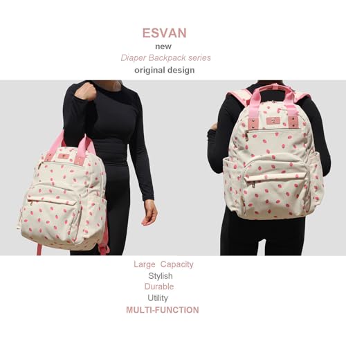 Diaper Bag Backpack Corduroy Multifunction Baby Fashion Travel Pack office Laptop Bag - color: Pink Strawberry