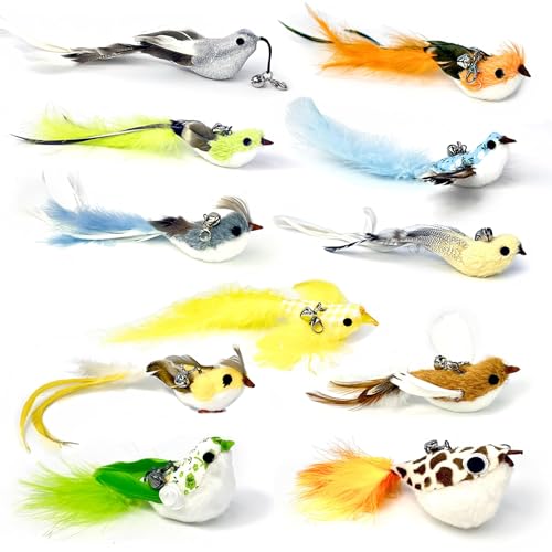 11 PCS Multi-Functional Cat Toy Replacement Heads – Realistic Handmade Bird Teasers with Bells & Detachable Clip, for Interactive Play, Indoor Enrichment & Home Decoration - style: 11 PCS-B