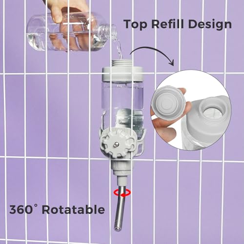 Vannon Dog Crate Water Bottle, 15oz Top-Fill Pet Water Dispenser, Grey | kennel water bottle helps keep pets hydrated longer with fewer refills and easy daily care. - color: Grey, size: 15oz