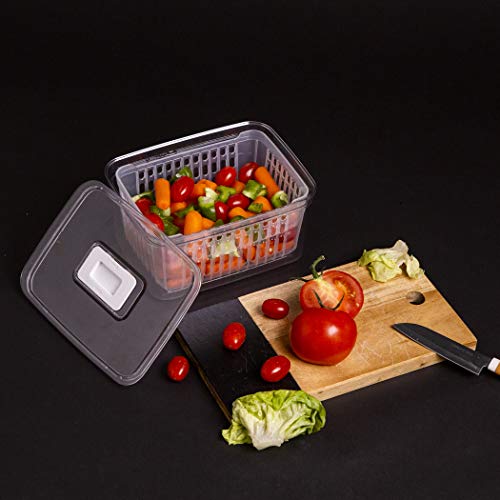 BINO | Produce Saver - 6.8 Cup/1.6L | Fridge Storage Containers for Fruits and Vegetables | Adjustable Air Vent, Removable Basket | BPA-Free Fridge Organizers - size: 6.8 Cup