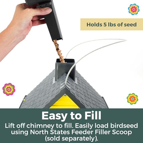 North States Village Collection - Fiesta Yellow Cottage Bird Feeder: Hanging Bird Feeder for Outdoors, Holds 5 Pounds of Seed - color: Fiesta Yellow