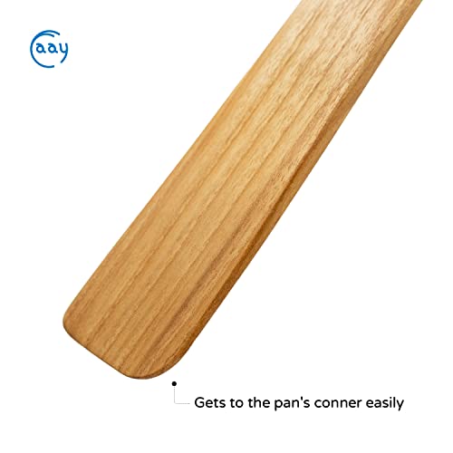 FAAY 13" Flat Wooden Spatula for Cast Iron, Egg Flipper, Pan Scraper, Handcraft from High Moist Resistance Golden Teak for Non Stick Cookware (13") - size: 13"