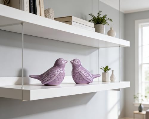 Set of 2 Ceramic Purple Bird Figurines, 3.75 Inch Modern Bird Statues Home Decor, Cute Small Knick Knacks for Shelf, Office, Living Room, Bathroom, Kitchen, Housewarming Gift - color: Purple