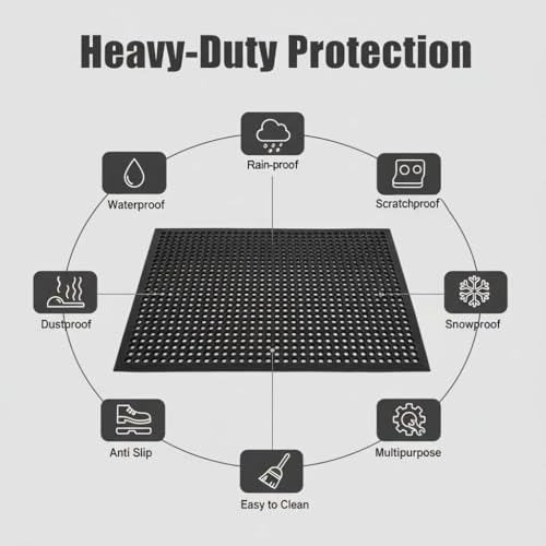 Lovinland Ourdoor Rubber Floor Mat for Outside Entrance 60"x35" | large heavy duty non-slip waterproof easy to clean drainage mat foot clean pad for pool,patio,wet,garage,front door