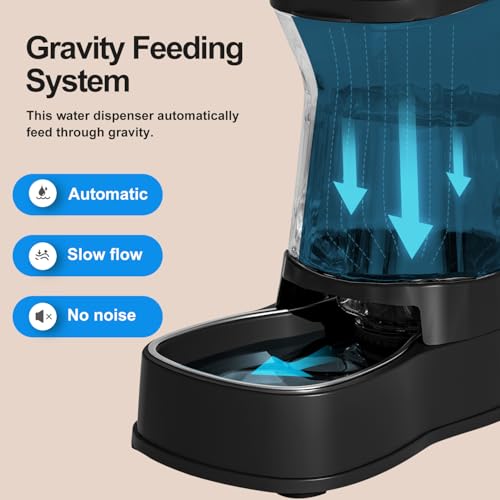 Gardner Pet Automatic Dog Water Dispenser Gravity Stainless Steel Water Waterer Feeder, Large Capacity Water Feeding Bowls for Medium & Large-Sized Dogs Cats Other Pets -(2.1 Gallon) - color: Dark, size: 2.1 Gallon