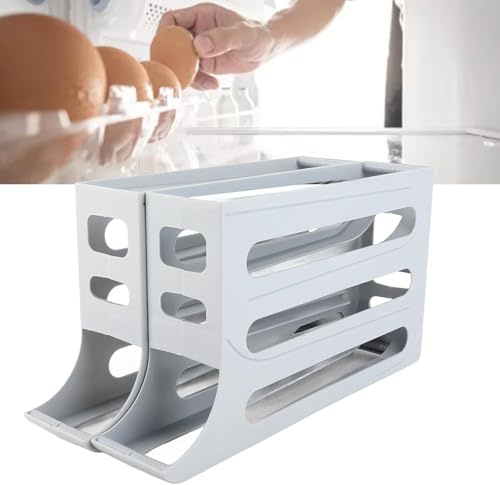 4 Tiers Egg Holder for Fridge Automatic Rolling Egg Dispenser 30 Eggs Storage Rack FIFO Egg Holder for Refrigerator Space-Saving Large Capacity Egg Roller Container Slim Gravity Egg Organizer - color: WHITE