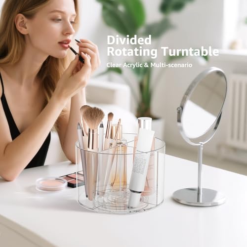 2-Pack Divided Drink Packet Organizer, Rotating Turntable Organizer | Spinning Powdered Drink Mix Holder, Clear Lazy Susan Turntable, Divided Water Drink Packet Storage Organizer - size: 2 Pack - 4 Section