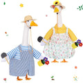 2 Set Porch Goose Outfit Spring Gardener Goose Clothes with Small Flower Pot for 23" Cement Outdoor Patio Yard Decor (Sunflower) - style: Sunflower