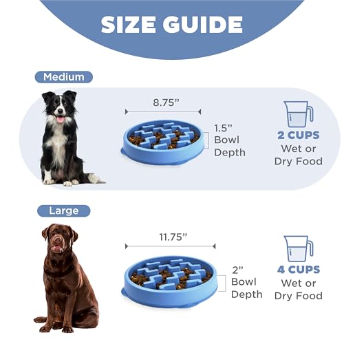 Outward Hound Fun Feeder Slo Bowl – Medium 2‑Cup Capacity, Slow Feeding, Small to Medium Dogs & Cats, Non-Slip, Blue, Notch Pattern - color: Blue, size: Medium