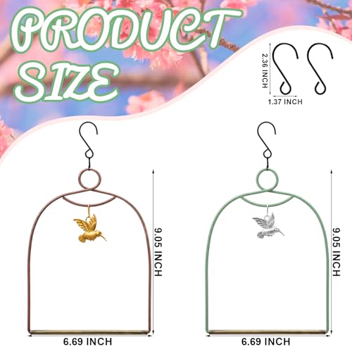 LemonRoad 2 Pcs Hummingbird Swing, Metal Frames Birdie Swing with Hummingbird Hanging Decor Hummingbirds Perch with Iron S Hooks for Hanging Indoor Outdoor Trunk Lawn Patio Garden - color: Red and Green, size: 6.7 x 9.1 Inch, style: Arch