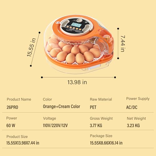 26 Incubators for Hatching Eggs Smart Voice Control Incubator with Auto Temp Humidity Automatic Egg Turning 360° View Built in Egg Candler and Chick Holding Area for Chicken Duck Goose Quail Eggs