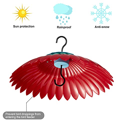Beserie Squirrel Baffle for Hanging Bird Feeder Rain Cover for Outside Weather Guard Protect Feed from Sun Blue Dome Attract Hummingbirds, Moat Proof, Easy to Clean-14inch(Red) - color: Red01 14in