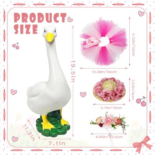 Porch Goose Outfits Statue Outdoor Decor, Large Resin Garden Duck Sculpture | Indoor Decrations with Flower Outfits and Hat,Yard Lawn Housewarming Birthday Gifts for Mom,Women,Girl& Garden Lovers - style: flower hat goose