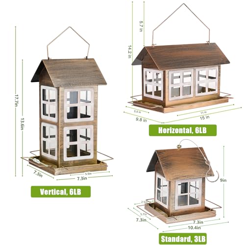 Bird Feeder, Waterproof Bird Feeders for Outdoor Hanging | Heavy Duty Metal, 3LB Large Capacity, 4 Perches, Drain Holes, For Outside Garden Yard Country Hanging, House Shape - size: Standard