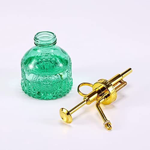 Glass Plant Mister Spray Bottle, 6.5" Green Glass Water Spray Bottle with Gold Top Pump Small Watering Can, Small Plant Sprayer Mister for Indoor Outdoor House, Green+Gold (Green+Gold D) - style: Green+Gold D