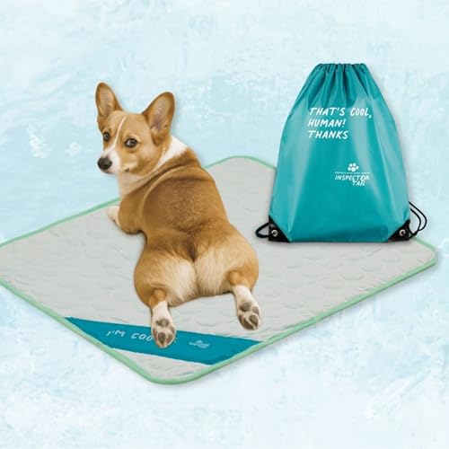 INSPECTOR TAIL Dog Cooling Mat, Indoor & Outdoor, Medium Self Cooling Pad | No Freeze Needed, Breathable, Washable, Portable Cooling Mat for Dogs with Travel Bag, Fits Car, Crate, Floor & Bed, 27"x 21" - size: Mint- 27.15" x 21.26"