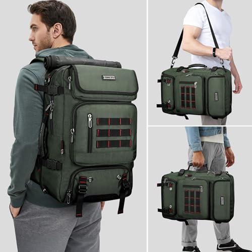 WITZMAN Carry on Travel Backpack for Men Airline Approved Fits 16" Laptop | Nylon 3 in 1 Luggage Duffle Bag with USB Charging Port, Shoe Compartment, For Weekend Getaway, Overnight Trip, B682 Green - color: 02.army Green