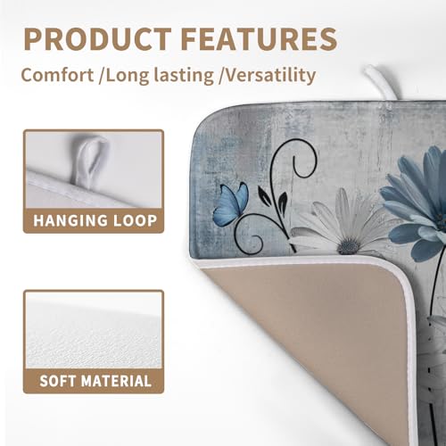Dish Drying Mat for Kitchen Counter 16x18 Inch Blue Grey Daisy Drying Pads Rustic Vintage Floral Dish Dry Mat Microfiber Absorbent Farmhouse Dish Drainer Mat Flowers Dish Drainer Rack Mat - color: Blue Grey Daisy, size: 16" x 18"