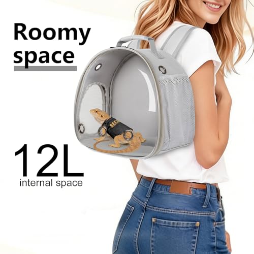 Bearded Dragon Carrier Backpack with Security Printing Harness Set, Reptile Lizard Travel Carrier (Grey, Security Harness) - color: Grey