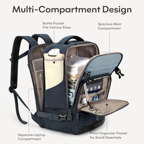 30L Travel Backpack for Women & Men: Flight Approved Carry On Backpack, TSA Personal Item Bag with Water Bottle Pocket, Weekender Essentials Backpacks fits 15.6" Laptop - Black Blue - color: Black Blue, size: Large